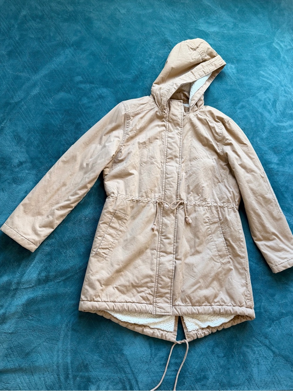 GAP Womens Tan Puffer Jacket with White Sherpa Lining